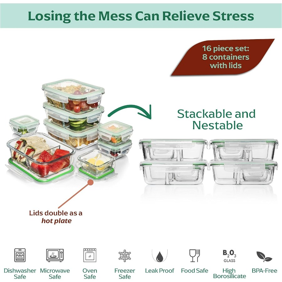 Glass Meal Prep Containers wit - Meal Prep Box recensie en prijs