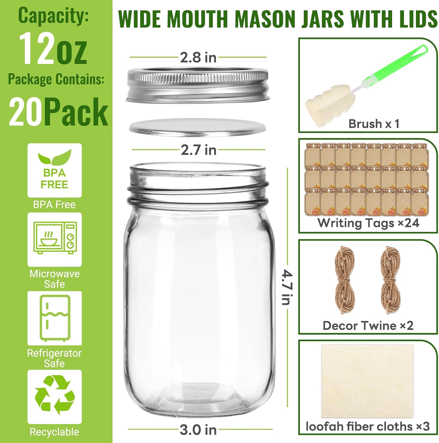 12 oz    Jars with Lids 20 Pac - Meal Prep Overnight Oats recensie en prijs